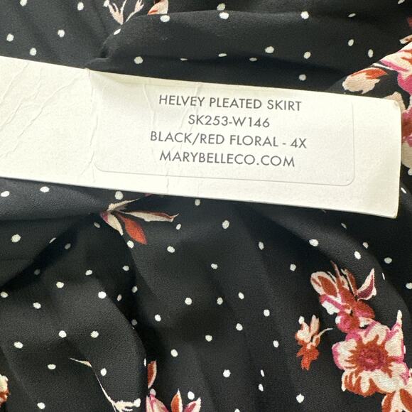 Marybelle Pleated Skirt Plus Size 4X Black Red Floral Knee Length Made USA NEW - Picture 5 of 13